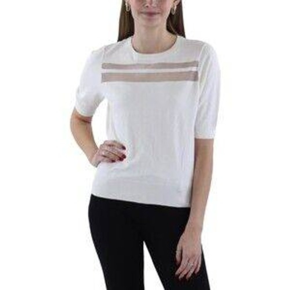 DKNY WOMENS SOLID IVOR CREAM TOP WITH SHEER PEEKABOO DETAIL NWT‎